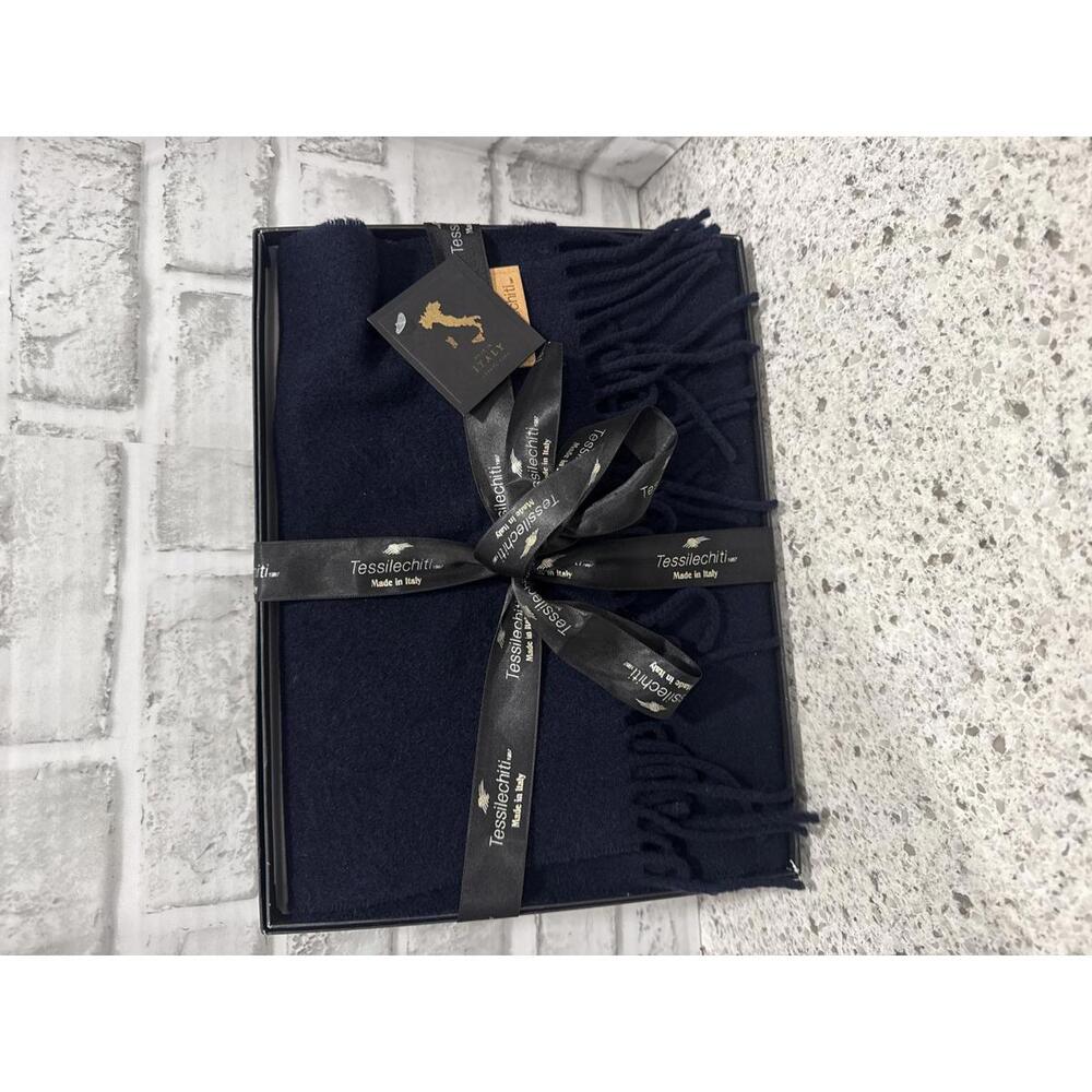 Tessilechiti Navy Blue 100% Cashmere Scarf, Made in Italy